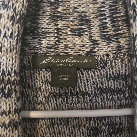 Eddie Bauer Gray and White Chunky Knit Cardigan Sweater - Picture 2 of 5